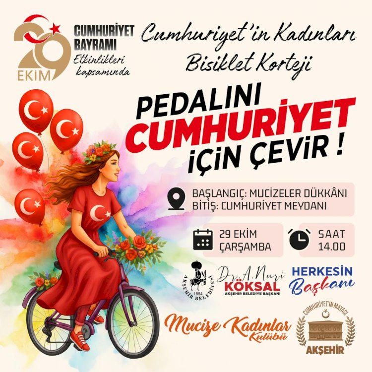 Cumhuriyet’in Kadınları Bisiklet Kortejiyle Akşehir Sokaklarını Renklendirdi