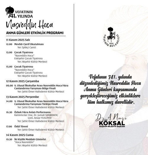 Nasreddin Hoca 741. Vefat Yılında Mizah ve Bilgeliğiyle Anılacak Anma Günleri ve 9. Ulusal Fıkra Canlandırma Yarışması Başlıyor!
