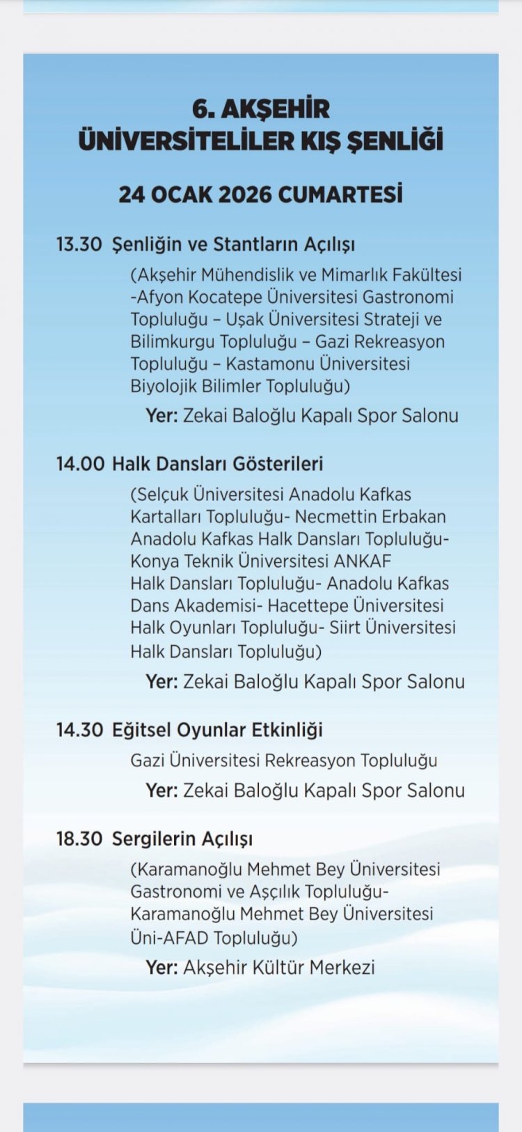 Akşehir Üniversiteliler Kış Şenliği Başlıyor